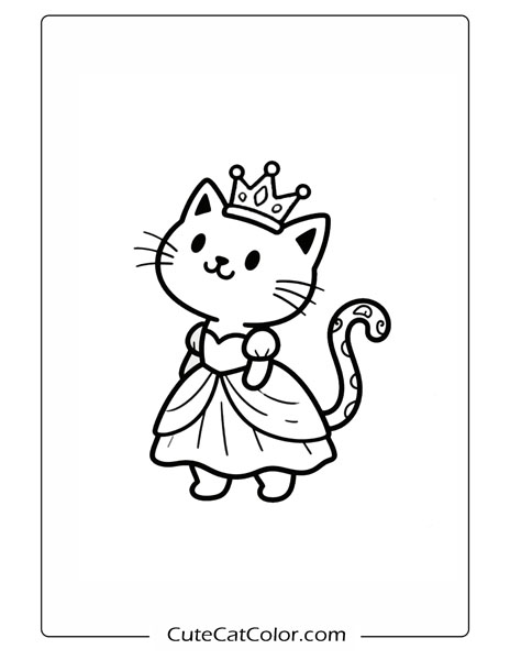 Dainty Princess Cat: Princess Cat Coloring Page