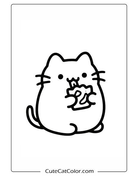 Pusheen with a Birthday Treat: Pusheen Cat Coloring Page