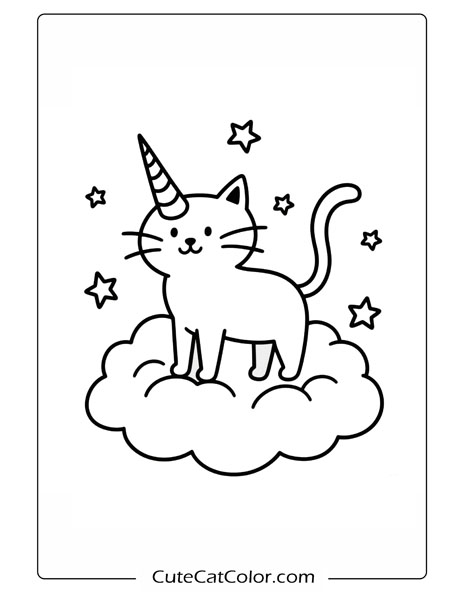 Unicorn Cat in the Sky: Unicorn Cat Coloring Page