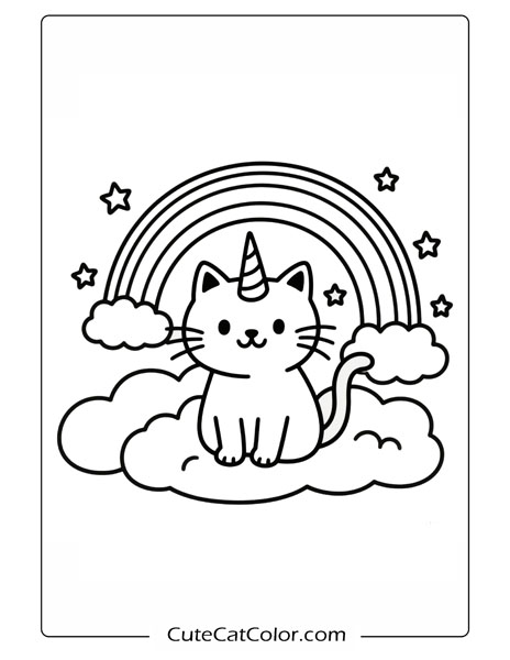 Unicorn Cat’s Rainbow Dream: Unicorn Cat Coloring Page
