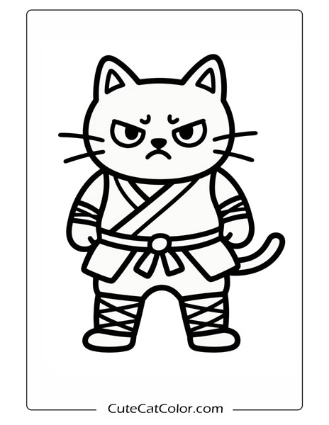 Fierce Ninja Kitty: Warrior Cat Coloring Page
