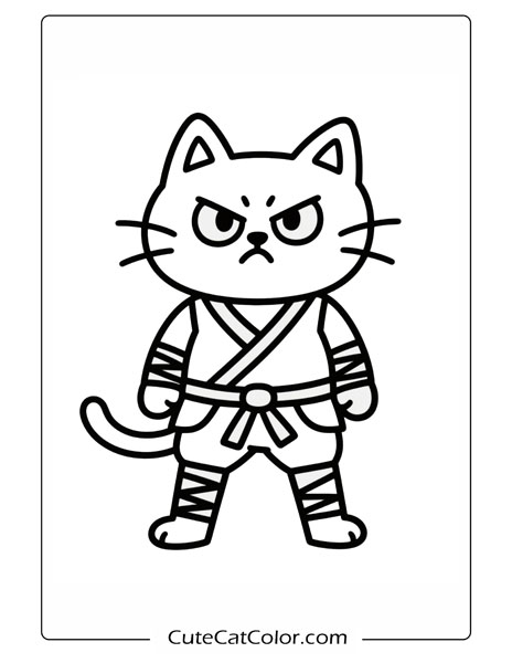 Determined Ninja Kitty: Warrior Cat Coloring Page