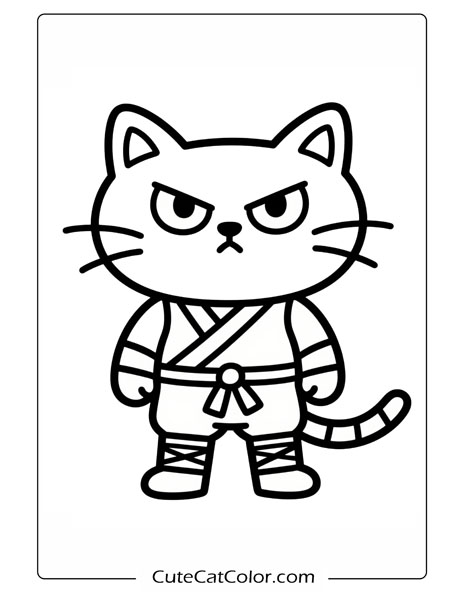 Intrepid Ninja Kitty in Action: Warrior Cat Coloring Page
