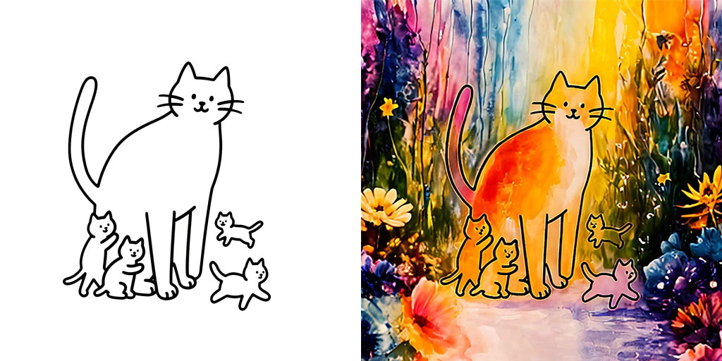 Cat And Kittens Coloring Pages