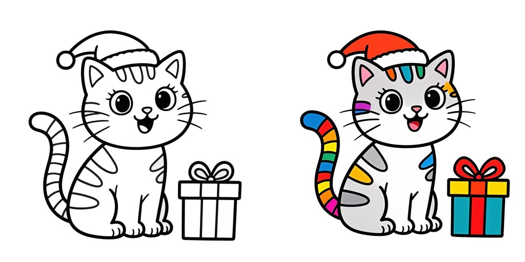Christmas Cat Coloring Pages