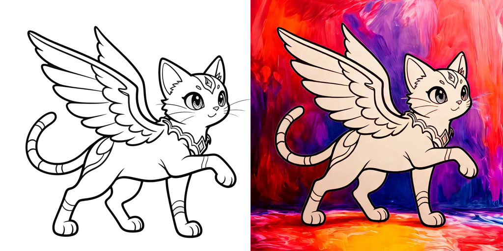 Mythical Anime Cat Coloring Pages
