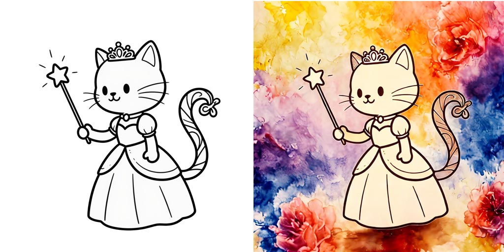 Princess Cat Coloring Pages