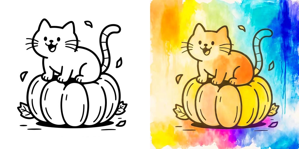 Pumpkin Cat Coloring Pages